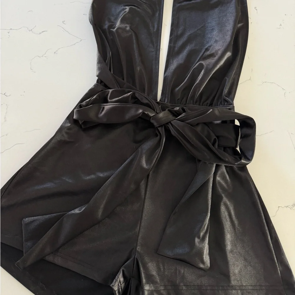 Black Satin Halter Romper - NEW - Picture 3 of 6